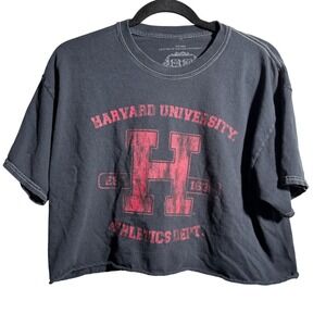 Harvard University Crimson H Athletics Dept Black Cropped T Shirt Womens M L